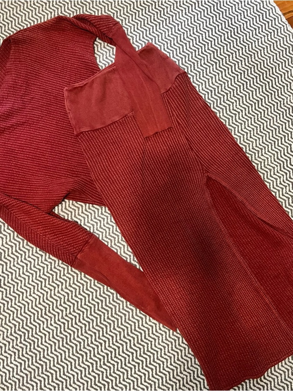 Free People two piece Waffle Knit Long Sleeve Top with matching skirt
